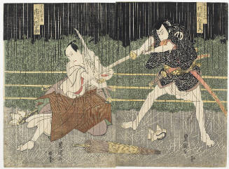 Kataoka Nizaemon VII as Sasaki Ganryū (right) and Ichikawa Danjūrō VII as Yoshioka Tatewaki (left)