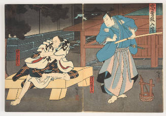 Actors Mimasu Daigorō IV as Hamaji Genzaemon and Nakamura Utaemon IV as Kurofune Chūemon in the Kabuki Play 'Chūkō Sukui no Tatehiki'