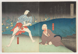 Unidentified Actor as Giheiji and Nakamura Utaemon as Danshichi Kurōbei in the Kabuki Play 'Natsu Matsuri Chūkōden'
