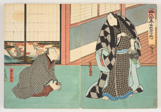 Jitsukawa Enzaburō I as Tsuruya Denzō and Nakamura Utaemon IV as Kaiya Zenkichi in Yotsu no Umi Taira Chūkōden

