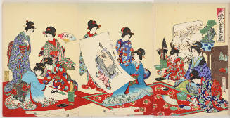 View of Women Following the Etiquette of Calligraphy and Painting