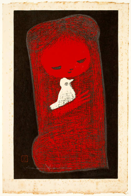 Untitled (Red Girl with White Bird)