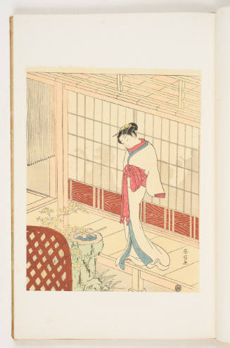 Modern Reproduction of: Woman Standing on a Veranda outside a Room with a Party