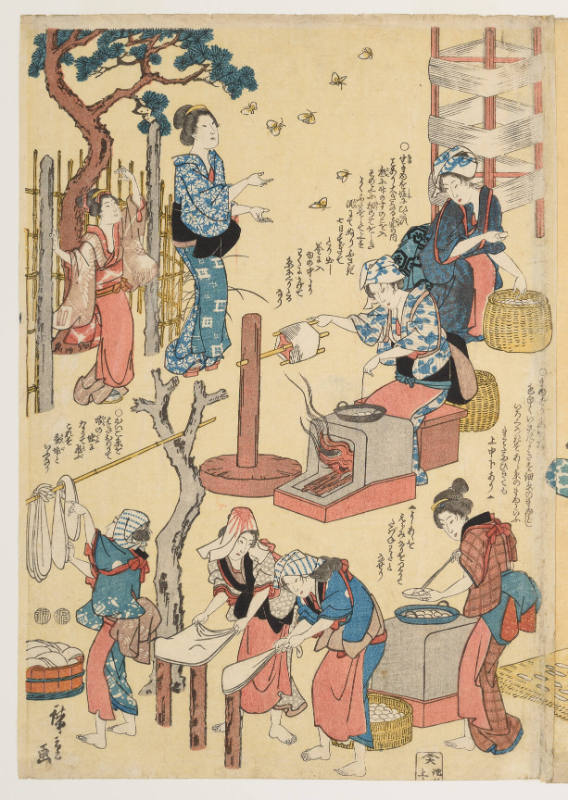 Women Performing Tasks in Silk Cloth Production