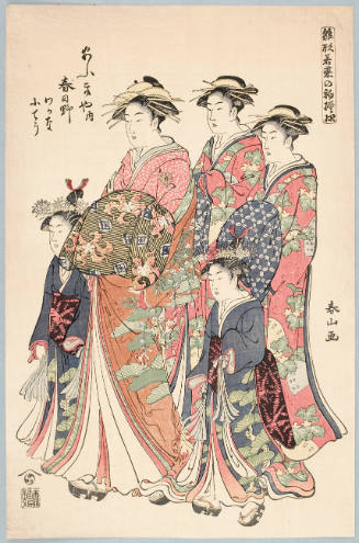 Modern Reproduction of: The Courtesan Kasugano of the Ōgiya Brothel with Her Attendants Wakana and Fuchō