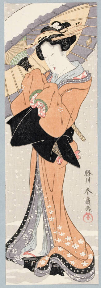 Modern Reproduction of: Woman in Snow with Umbrella
