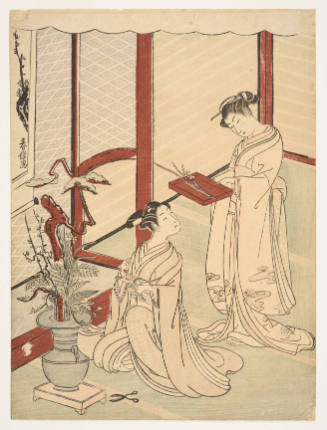 Wakashū and Young Girl Arranging Flowers