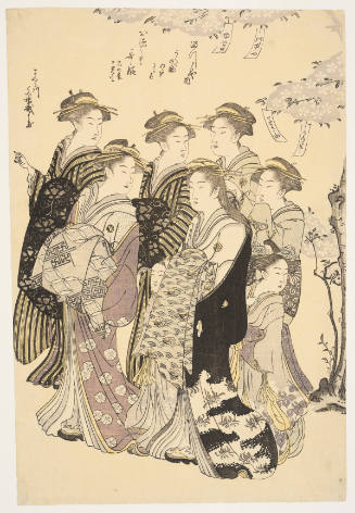 The Courtesans Utanosuke and Utahime of the Matsubaya Brothel with their Attendants