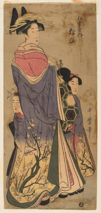 Modern Reproduction of: Courtesan Yosooi of the Matsubaya Brothel Accompanied by Her Attendants