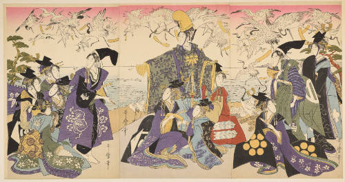 Modern Reproduction of: Parody of Minamoto no Yoritomo releasing cranes at Yuigahama