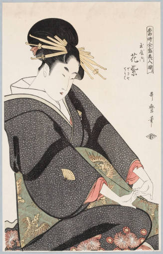 Modern Reproduction of: The Courtesan Hanamurasaki of the Tamaya Brothel Accompanied by her Kamuro Assistants Sekiya and Teriha