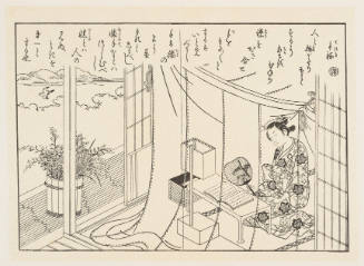 Modern Reproduction of: Woman Reading on the Veranda in Summer - Originally from the book Ehon Edo Murasaki