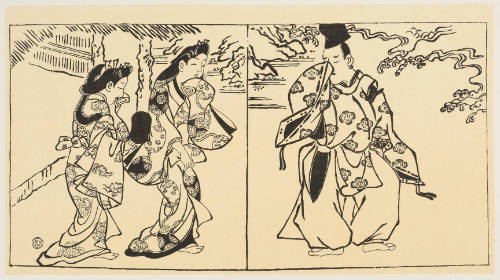 Modern Reproduction of: Prince Genji and Two Court Ladies 