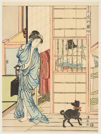 Modern Reproduction of: A Woman Emerging from the Bath and a Black Dog