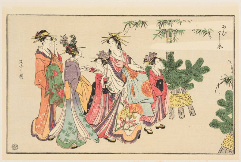 Modern Reproduction of: Courtesan and her Attendants in the Yoshiwara - Originally from the book Willow Silk