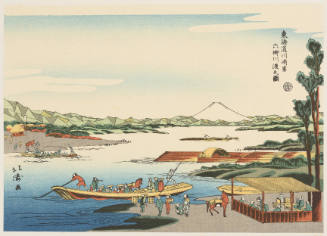 Modern Reproduction of: Kawasaki: Ferry Boats Crossing Rokugō River - Originally from the series Tōkaidō