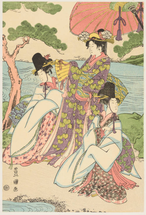 Modern Reproduction of: Noble Lady and Attendants under Pine Trees by a Stream