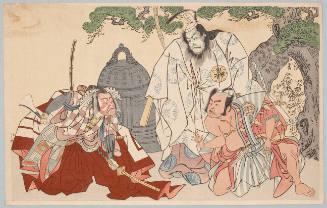 Modern Reproduction of: The Actors Nakajima Mihoemon II as Aramaki Mimishiro (right), Matsumoto Koshiro II as Otomo no Yamanushi (center), and Ichikawa Danzo III as Hannya no Goro (left), in the Play "Kuni no Hana Ono no Itsumoji," Performed at the Nakamura Theater in the Eleventh Month, 1771