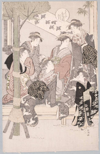 Modern Reproduction of: The Courtesan Hinazuru of the Chōjiya Brothel with her Kamuro Attendants Tsuruji and Kochō