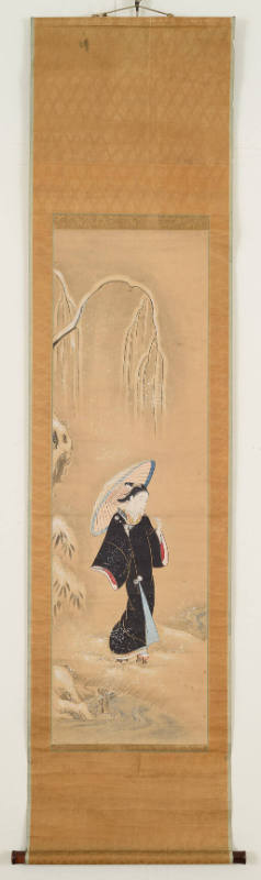 Wakashū in Black Kimono Strolling in the Snow