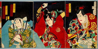 Ichikawa Sadanji as Oda Harunaga (R), Ichikawa Nedanji as Mori Ranmaru (C), and Bandö Tamasaburö III as Takechi Mitsuhide (L)