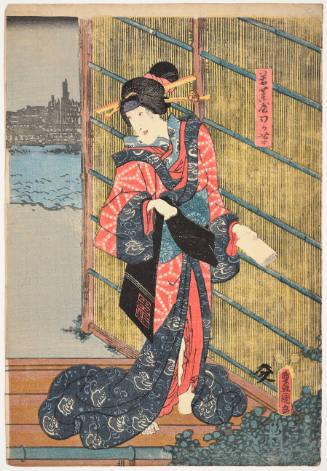 Iwai Kumesaburō III as Wakanaya Wakakusa in the 1851 Performance “The White Flag with the Leaping Carp” (Nobori goi taki no shirahata) at the Kawarazaki Theater