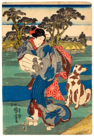 Woman Pounding Cloth with a Kinuta by Tamagawa, Settsu