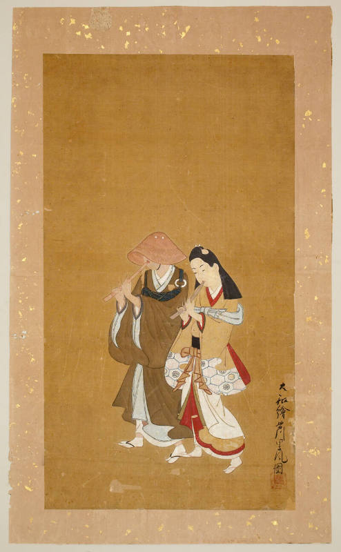 Wakashu and Itinerant Monk Playing the Shakuhachi