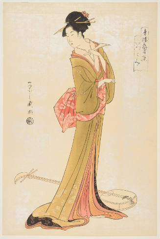 Modern Reproduction of: The Courtesan Itsutomi Holding a Plectrum