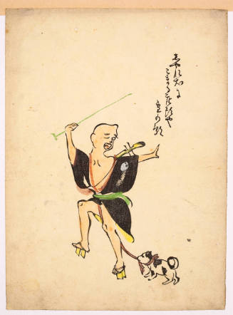 Otsu-e print: A Blind Man and a Dog Tugging on his Loincloth