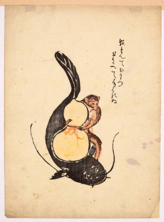 Otsu-e print: Monkey Fishing for a Catfish with a Gourd